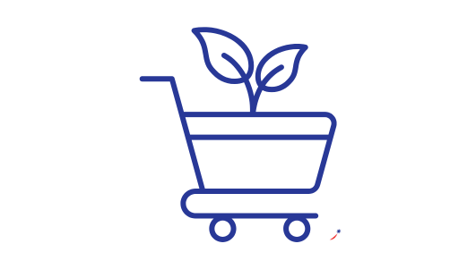 Blaues Icon, das einen Einkaufswagen mit Pflanze zeigt.