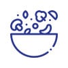 Blaues Sodexo-Icon einer Schüssel, in die gerade Gemüse und Pilze fallen.