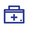 Blaues Sodexo-Icon eines Medizinkoffers mit einem Kreuz auf der Seite.