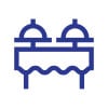 Blaues Sodexo-Icon eines Tisches, auf dem zwei Cloche zu sehen sind.
