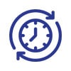 Blaues Sodexo-Icon mit einer Uhr innerhalb zweier halbrunder Pfeile.