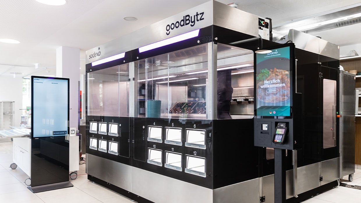 Blick auf den goodBytz-Roboter, den Sodexo im Gesundheitszentrum (GZT) des Universitätsklinikums Tübingen betreibt