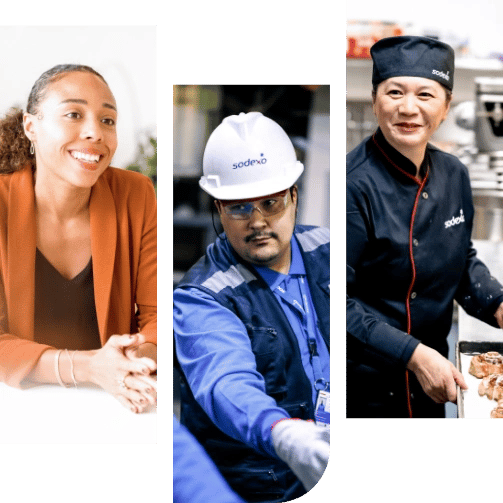 Collage featuring Sodexo employees from different service areas, including office support, engineering, facilities management and catering services.  Provide your feedback on BizChat