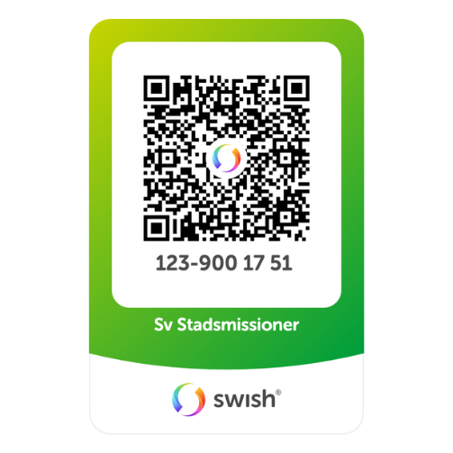 Swishnummer och QR-kod inför 2025 års Stop Hunger Servathon-insamling till Sveriges stadsmissioner