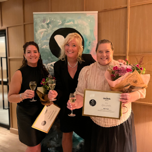 Anne Stoltz, Ingrid Brinklöv och Anneli Tell vid prisutdelningen på Visit Group Awards 2025