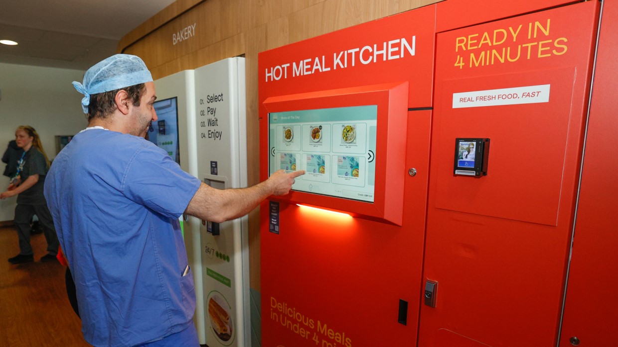 Clinical Consultant ordering food from 24/7 automated vending machine