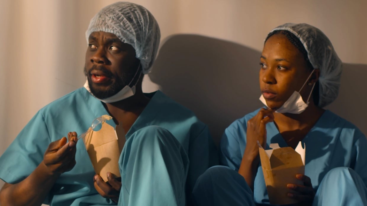 Hopital workers eating