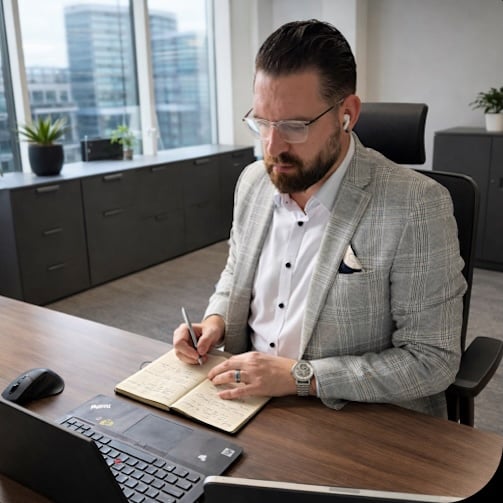 Phil Dale at his desk