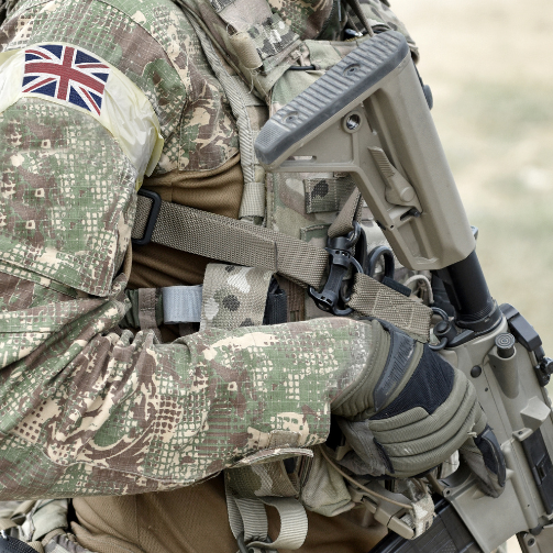 A soldier in uniform holding a gun
