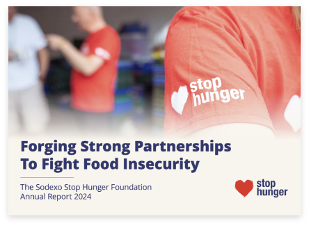 Banner showing a volunteer exchanging produce at a food distribution site, with ‘Social Impact Places’ branding overlaid