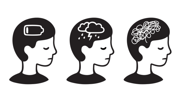 Three individuals icons with distinct brain types: one analytical, one creative, and one logical