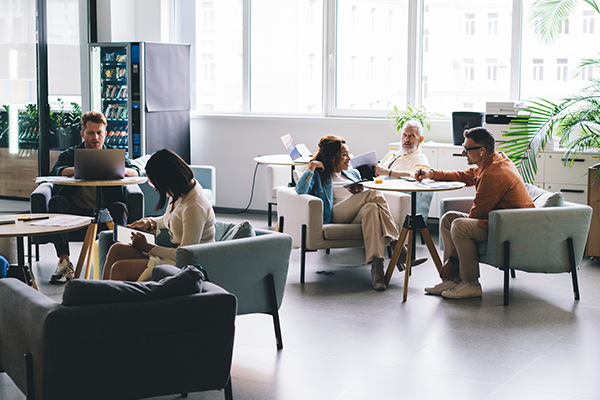 group a workers relaxing in a office