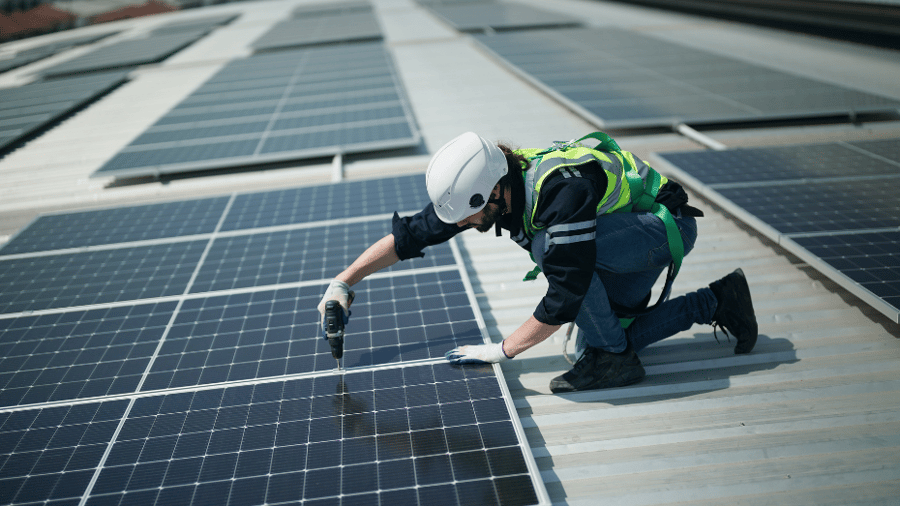 a solar panel worker