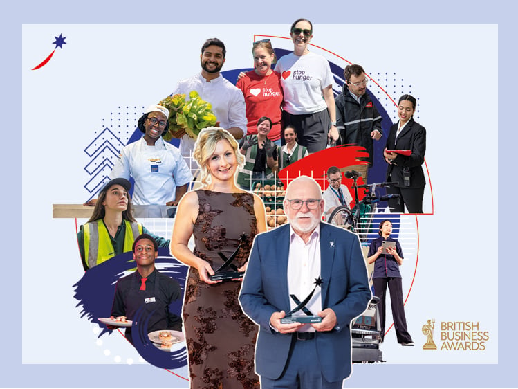 Promotional image featuring a business leader standing in the foreground, with a collage of people from a range of professions and workplace environments displayed behind them, highlighting diverse careers and roles across an organisation.