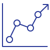 A blue icon of line graph with a arrow pointing up