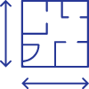 A blue line indicating the room's direction is drawn in the image