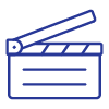 A blue icon of a movie clapper