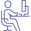 A blue icon of a person sitting at a computer