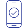 A blue icon of a cell phone with a check mark