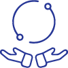 A blue circle held by two hands