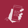 Icon of a hand holding a smartphone displaying a QR code with red backgound