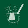 Icon of  a bucket with detergents inside with green background