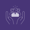 Icon with silhouettes of individuals standing together with purple background
