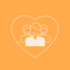 A heart-shaped image with people inside with yellow background