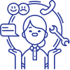 A woman holding a phone and a wrench