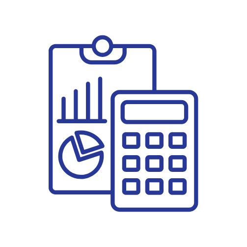 Icon of a calculator and clipboard with a graph