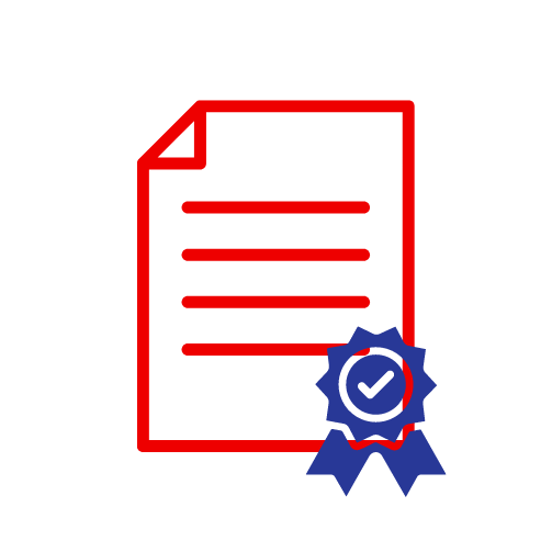 Icon of a document with blue ribbon and check mark