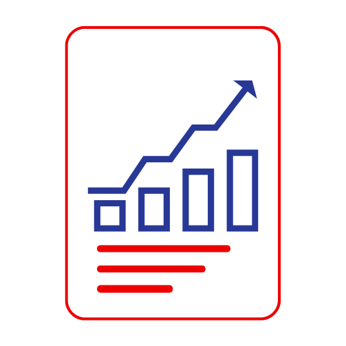 A red and blue graph icon representing data analysis and visualisation