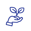 Blue outlined plant held by hand