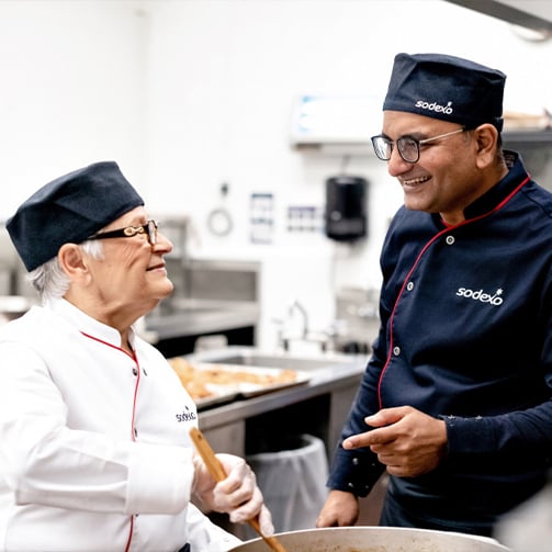 Two Sodexo chefs talking