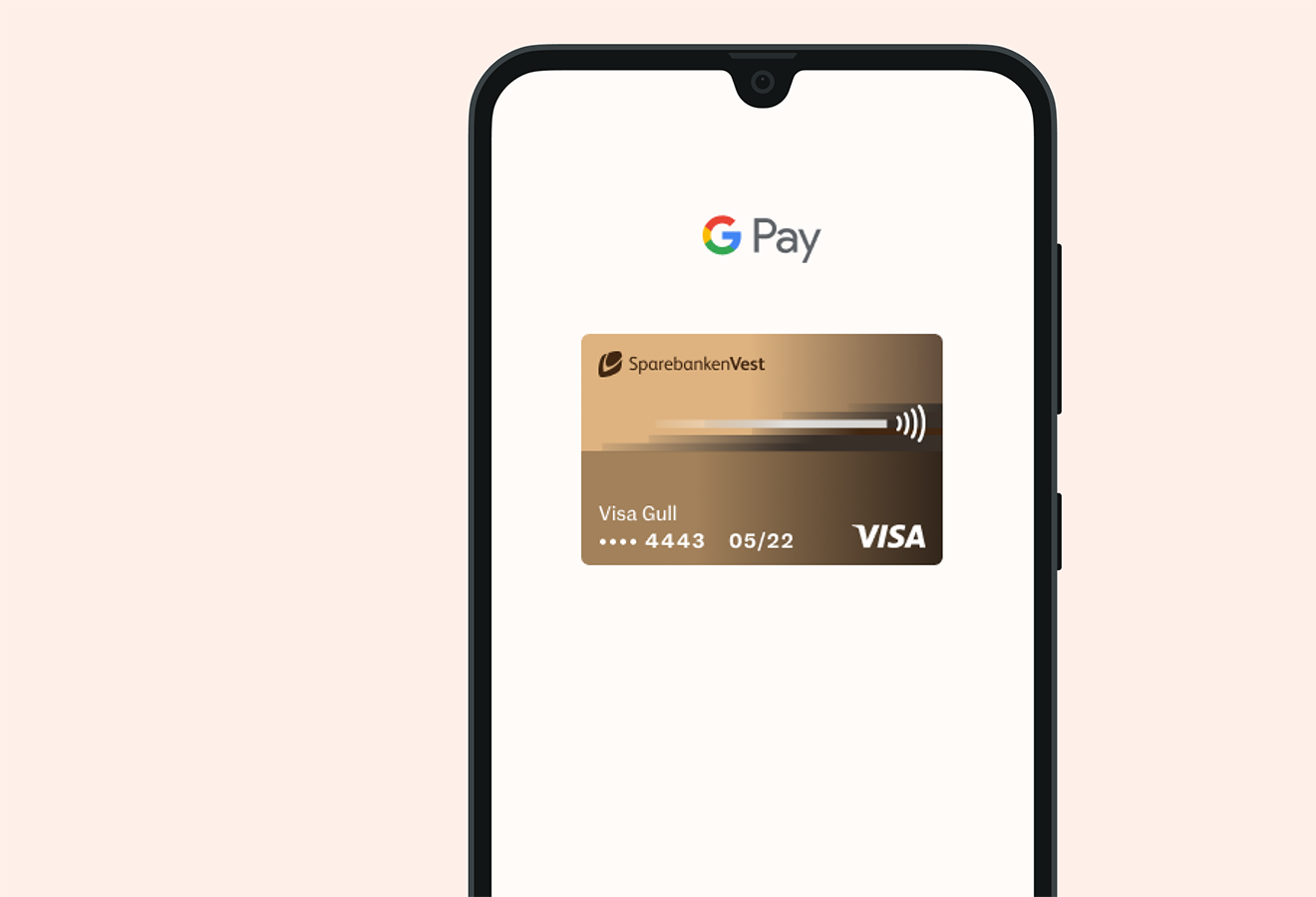 Androidtelefon med bilde av Visa Gull - Google Pay