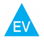 Blue triangle with the letter EV in white in the centre