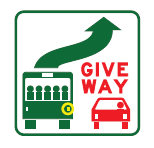 A sign that says "Give Way," indicating drivers should yield to a bus entering traffic.