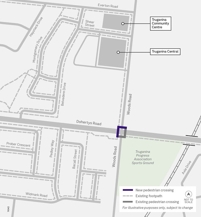 Image of map showing the Dohertys Road and Woods Road Intersection Pedestrian Safety Upgrade