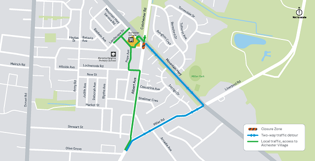 Image showing the detour map during the Alchester Village intersection upgrade