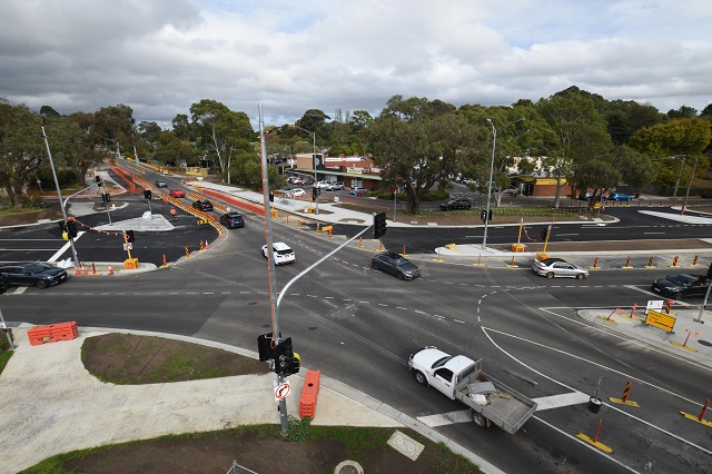 Image of street view of the works at the Alchetster Village intersection upgrade