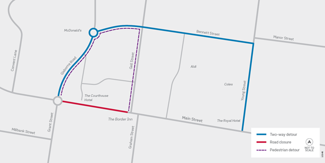 Image of detour map during closure at Main Street East