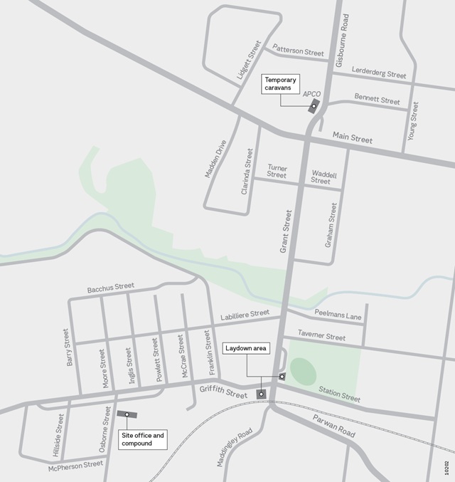 Image of map showing the site compound locations during the Bacchus Marsh intersection upgrades