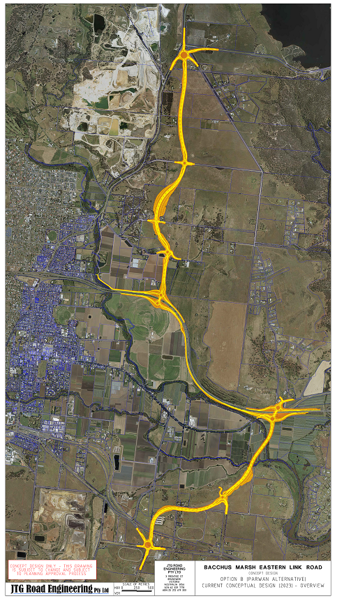 Image of concept map showing preferred alignment of Bacchus Marsh Eastern Link Road