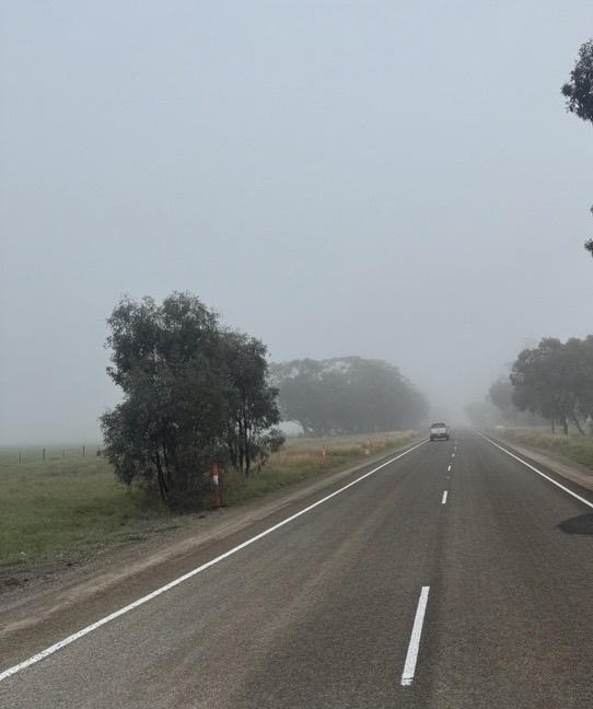 Image of a car driving along Boort-Charlton Road in Nareewillock