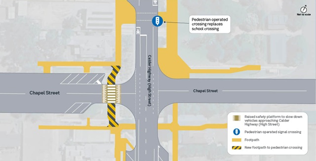Image of map showing works proposed for Calder Highway and Chapel Street in Wedderburn