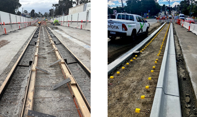 Images of curbing at the Canterbury and Heathmont Roads intersection upgrade