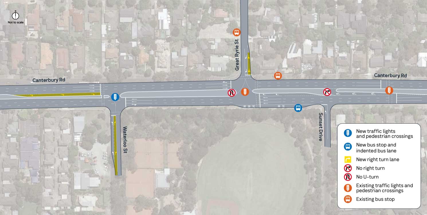 Map of Canterbury road, Waterloo street and Sunset drive upgrade.