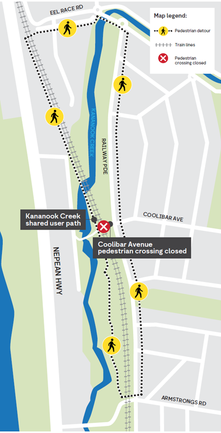 Image of a map showing the planned works at the Coolibar Avenue pedestrian crossing in Seaford