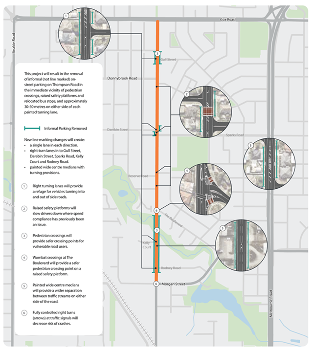 Image of map showing safety upgrades at Cox Road to Morgan Street