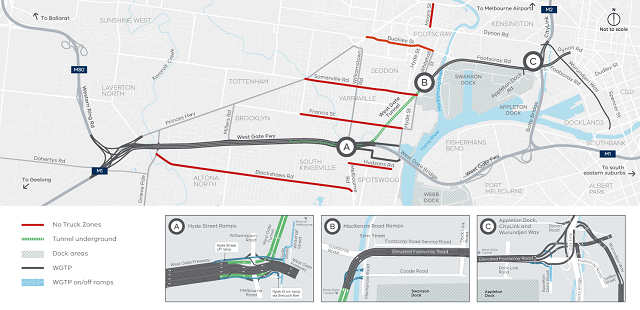 Image of map showing the no truck zones in the inner west of Melbourne